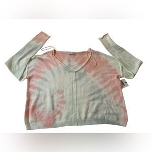 Arizona Jean Co. Women's Sz L Tie Dye Pink/Green Cropped Sweater